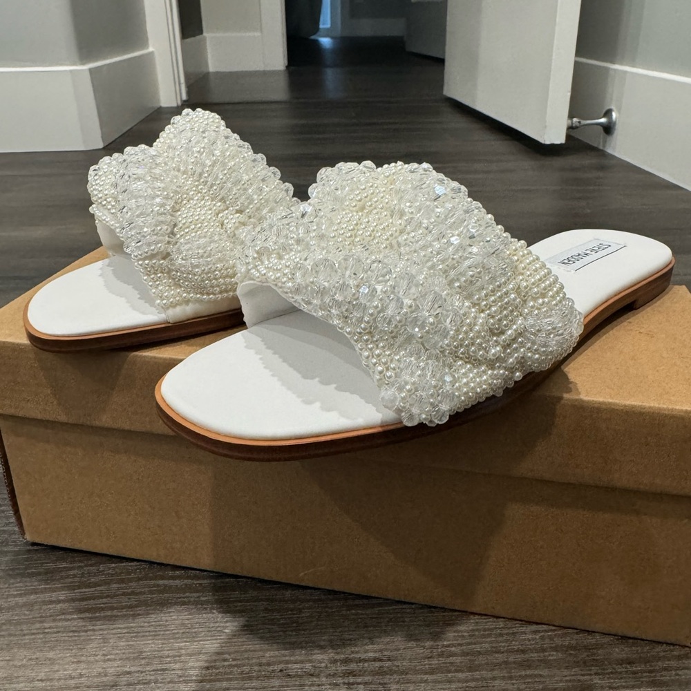 Steve Madden White Beaded Slide Sandals